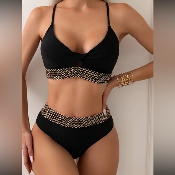 Boho gold trim bikini swimsuit - Picture 4 of 5